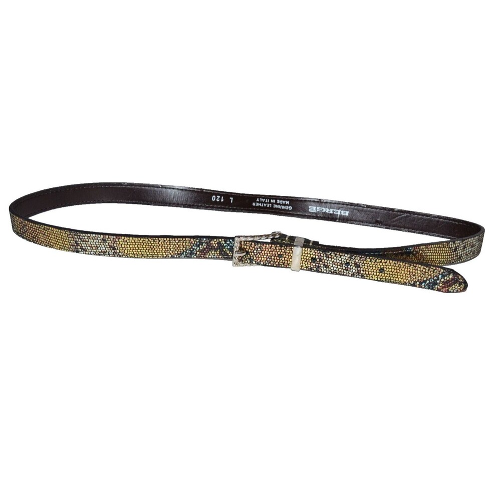 Berge Leather Belt Women L Shimmer animal reptile Print Made in Italy‎